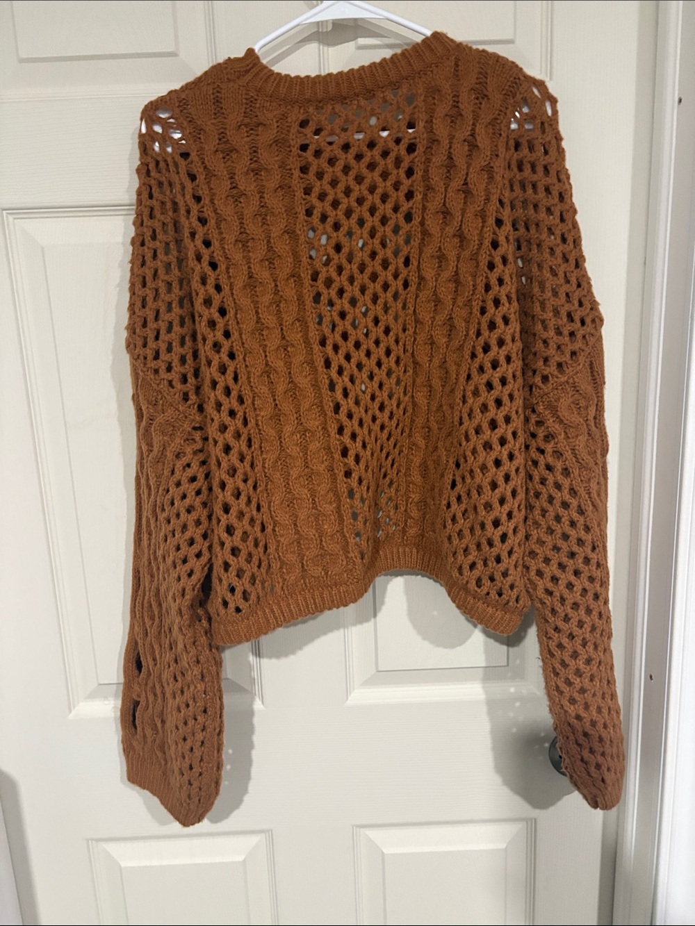 Cider Rust-Brown Open Knit Cable Scoop Sweater - Picture 2 of 4